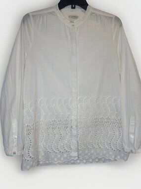 J. Crew Women’s White Cotton Long Sleeve Lace Trim Placket Blouse Top Sz 2